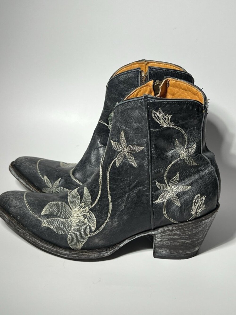 Old Gringo Marrione Side Zip Ankle Boots Embroidered Black Size 7